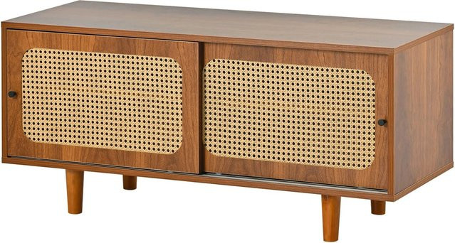 okwish Sideboard Set mit Rattan Stauraum für dein Wohnzimmer in Walnussfarben, B/T/H: 104 x 48 x 40 cm - Bild 1