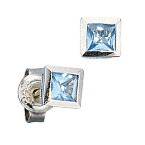 Colfem Ohrstecker quadratisch, 925 Sterling Silber, 2 Zirkonia, hellblau, Unisex - Bild 1
