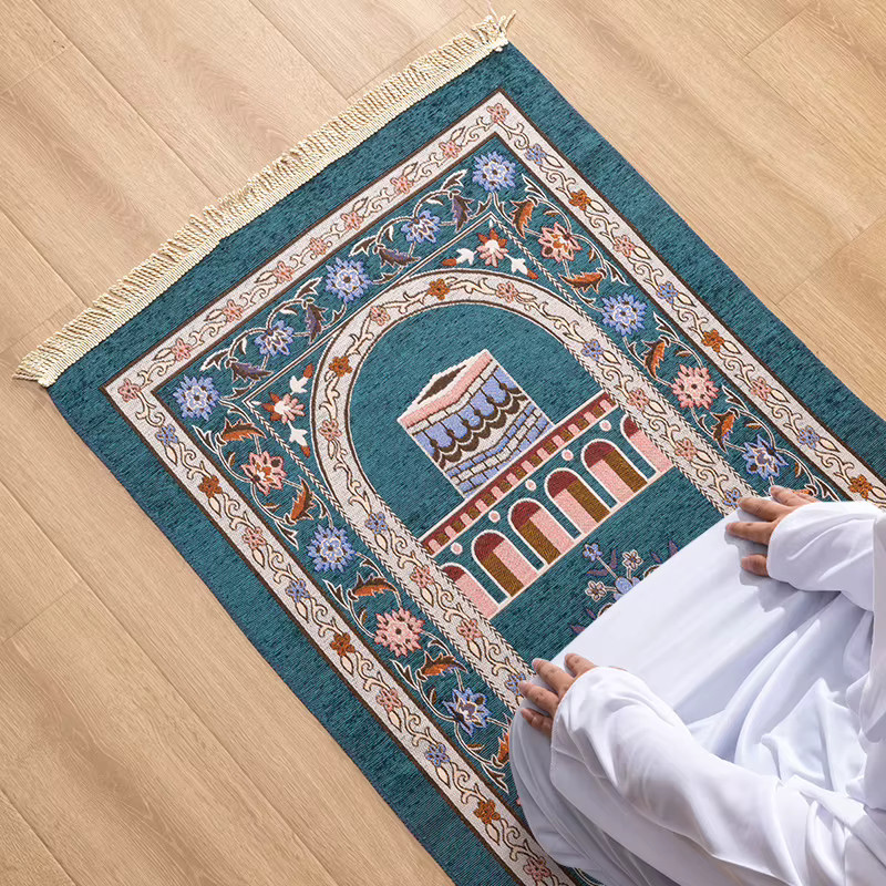 VIKAMA Gebetsteppich aus Chenille in Blau mit orientalischem Design, B/T/H: 110 x 70 x 1 cm, maschinenwaschbar - Bild 2