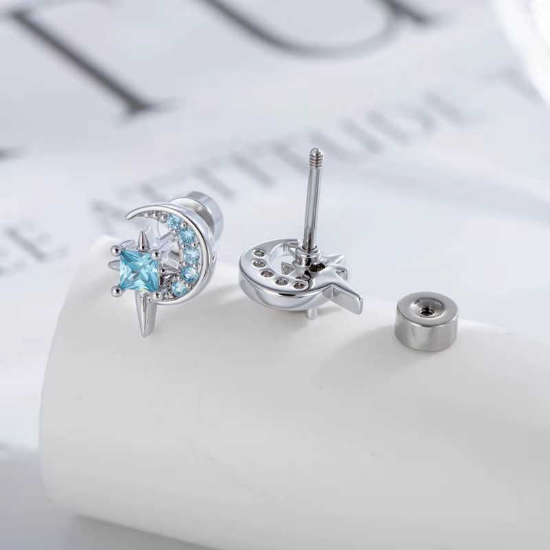 Mling Ohrstecker Stern-Mond, Titan, Zirkonia, Damen - Bild 2