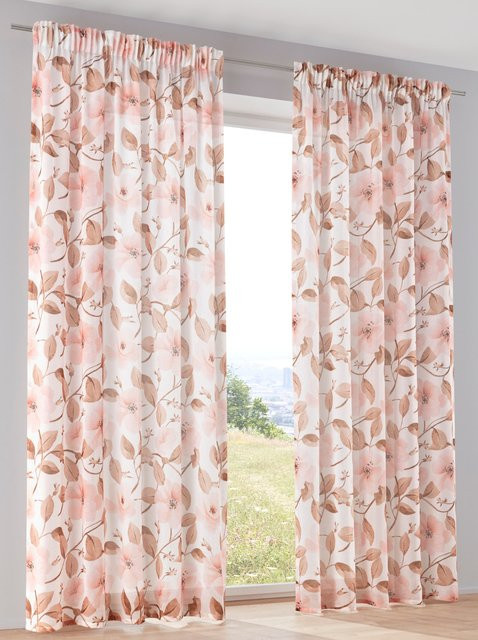 Dekostore floraler Stoff mit Naturmotiv in Weiß und Pink, semi-transparent, Höhe: 175 cm - Bild 1