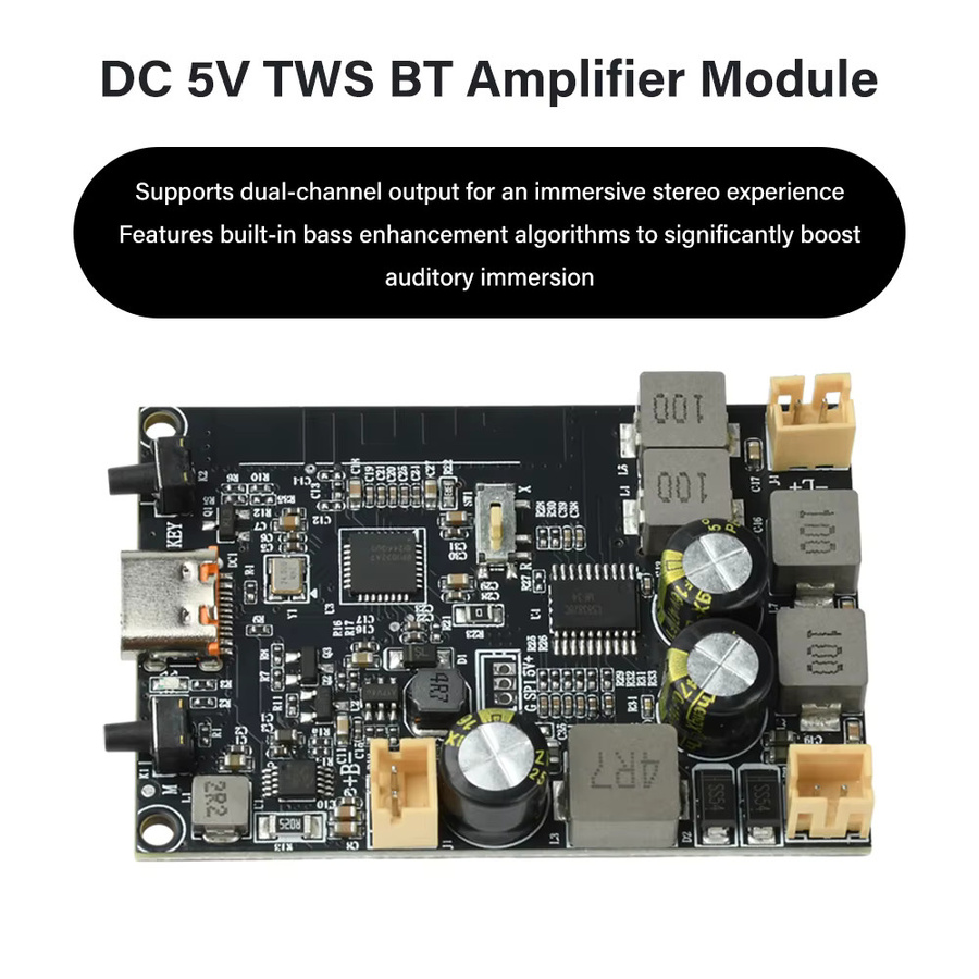 diymore TWS Bluetooth-Verstärkermodul 2*10W Dual-Channel mit Bass-Verstärkungs-Algorithmus und USB-C Anschluss, Schwarz - Bild 2