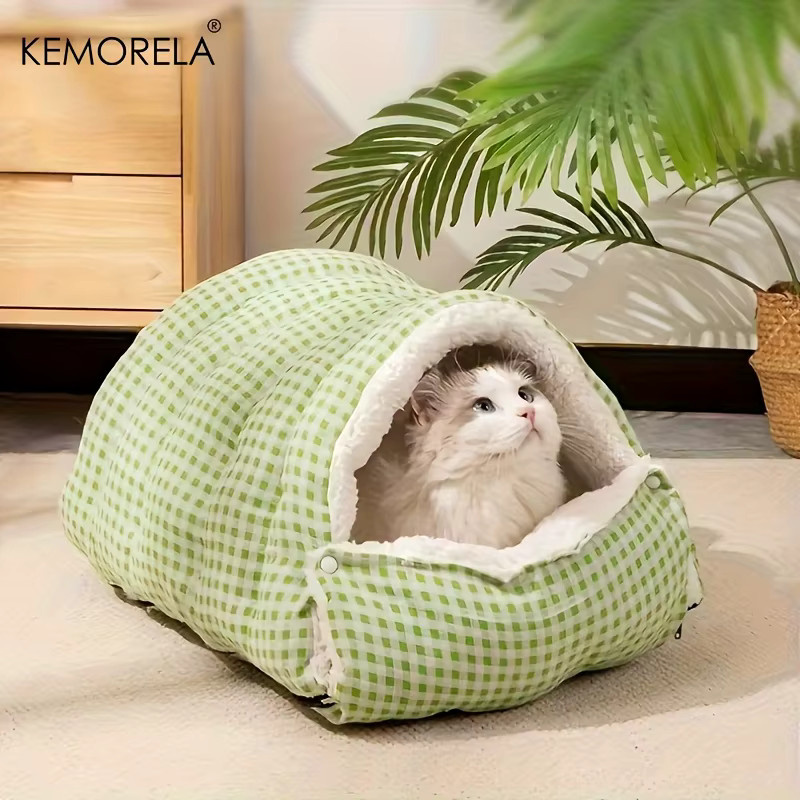 KEMORELA Fuzzy Katzen-Schlafsack in Blau mit abnehmbarem Bezug für Katzen und Hunde - Bild 2