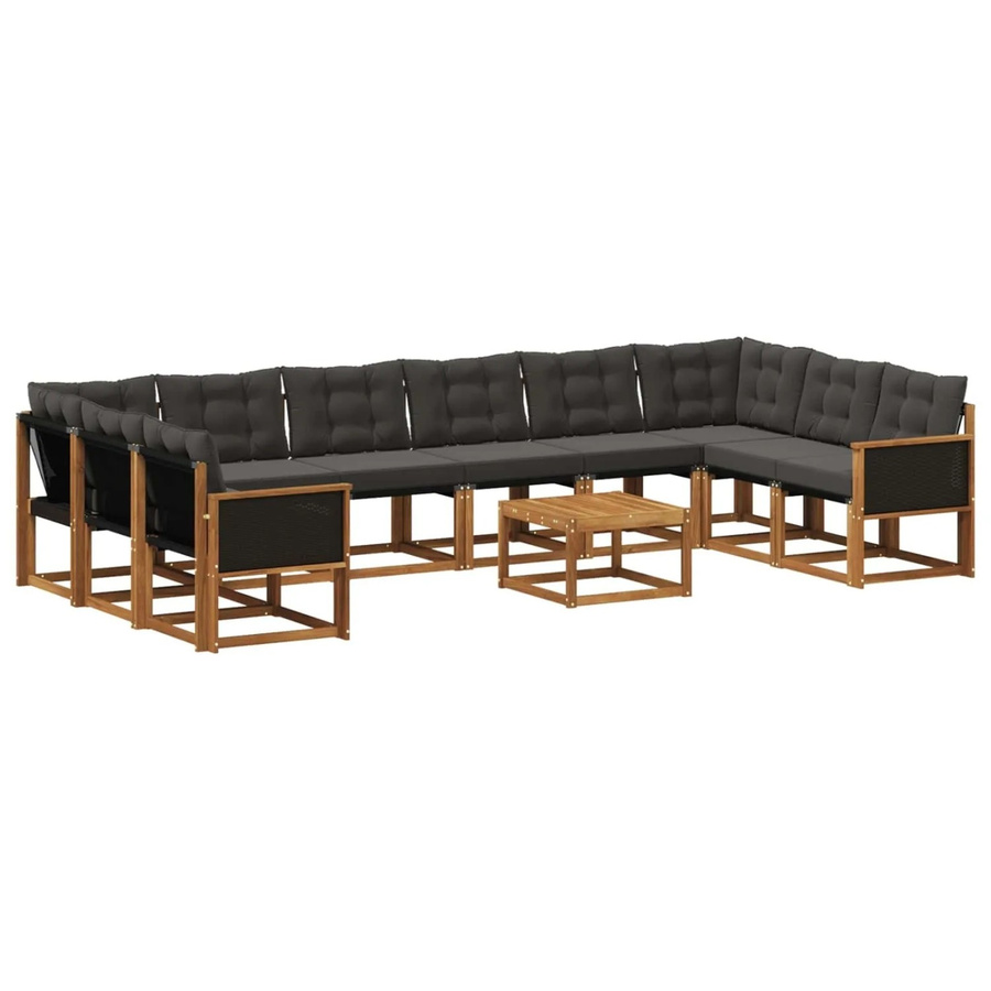 vidaXL Outdoor-Sofagarnitur aus Massivholz Akazie und Textilene mit 11 Kissen, Farbe Schwarz und Natur - Bild 2