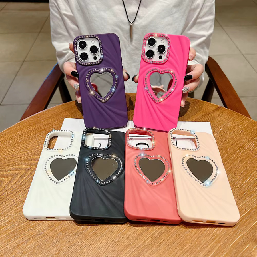 Glitzernde iPhone Handyhülle mit Herz-Make-up-Spiegel Design für Apple iPhone 17, 16, 15, 14, 13, 12, 11 Pro Max in Weiß - Bild 2