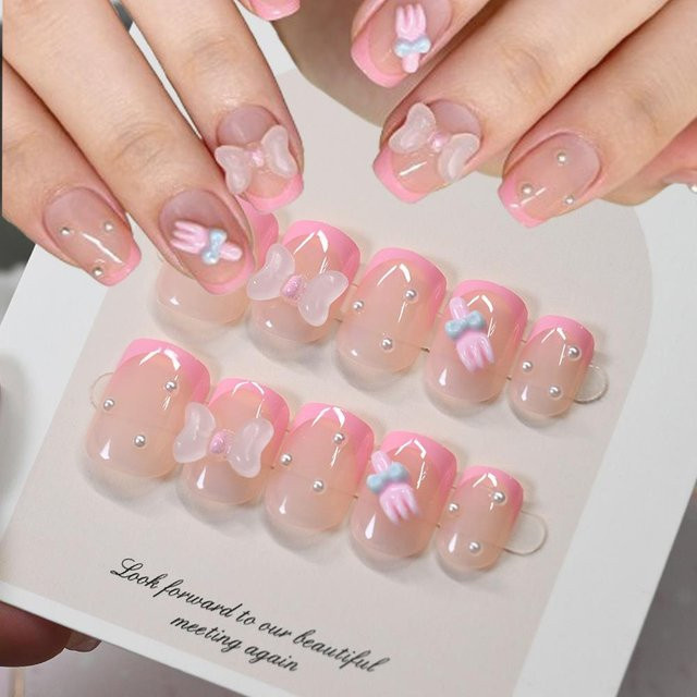 MAFANAILS Press-On-Nägel Rosa French-Tip, 24 Stück, Glänzend, Kinder - Bild 1