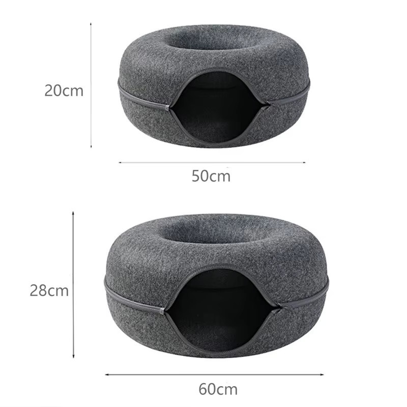 Pawstrip Donut-Katzenbett aus Filz in Grau als interaktives Katzenhaus und Spieltunnel für 2 Katzen - Bild 5