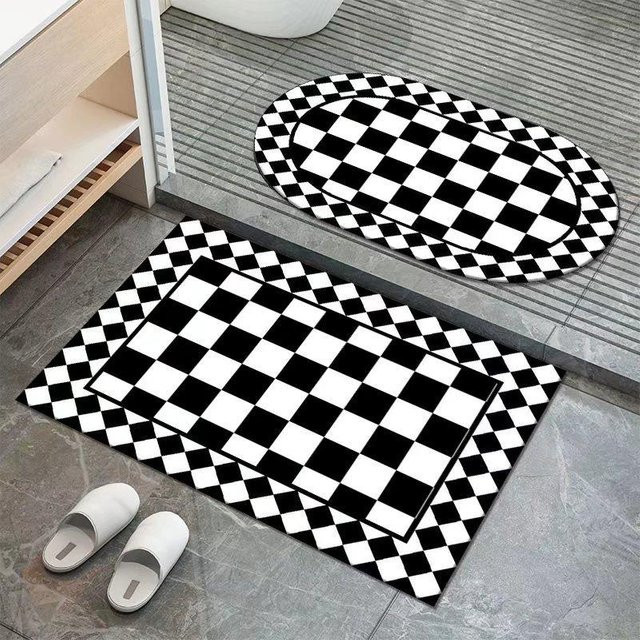 Yiran Furniture Badezimmermatte Schachbrettmuster Schwarz-Weiß, Saugfähige und Rutschfeste Kieselgur-Matte, B/B/H: 90 x 60 x 1 cm - Bild 1