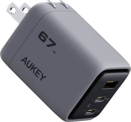Aukey Comet Mix GaN Schnellladegerät 67W in Grau mit 2x USB-C und 1x USB-A - Bild 1