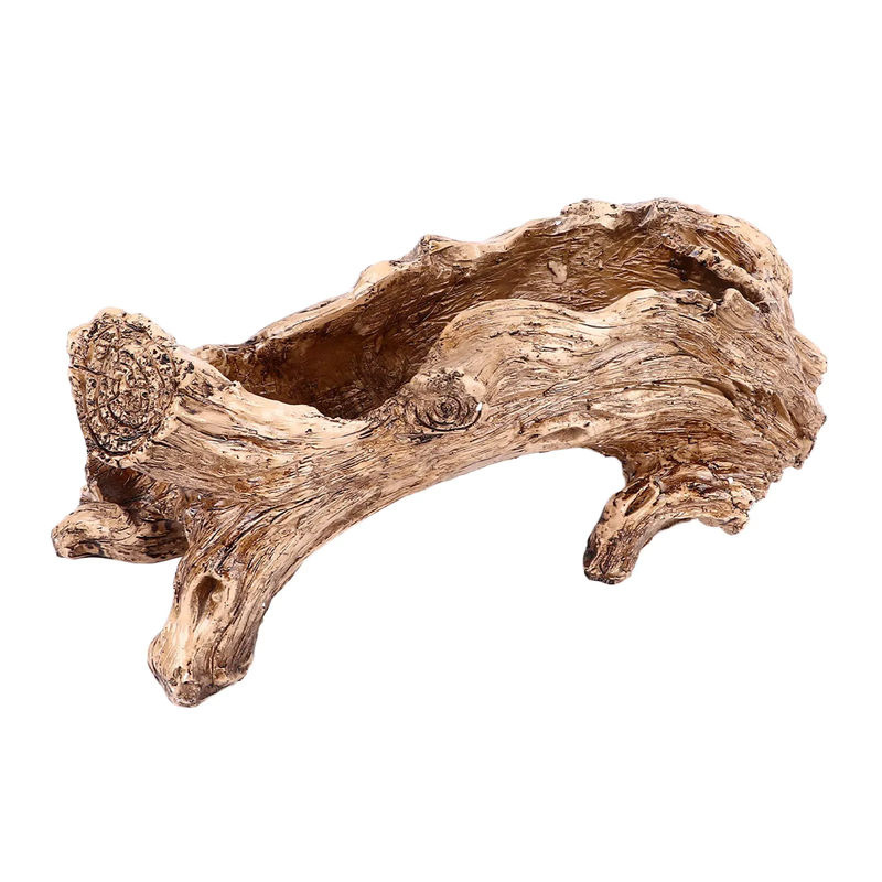 Qiilu Pflanztopf in rustikaler Treibholz-Optik aus Kunstharz und Holz, braun, unregelmäßige Form mit Drainageloch - Bild 7