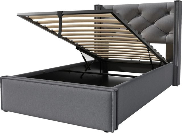 Merax Polsterbett Grau mit hydraulischem Stauraum B/T/H: 90 x 200 x 110 cm - Bild 1
