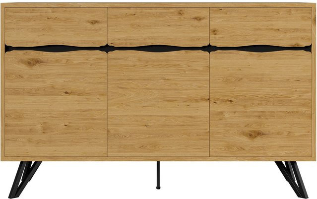 Modernes 3-türiges Sideboard von Aosom in Naturfarbe mit Metallbeinen, B/T/H: 140 x 40 x 75,5 cm - Bild 1