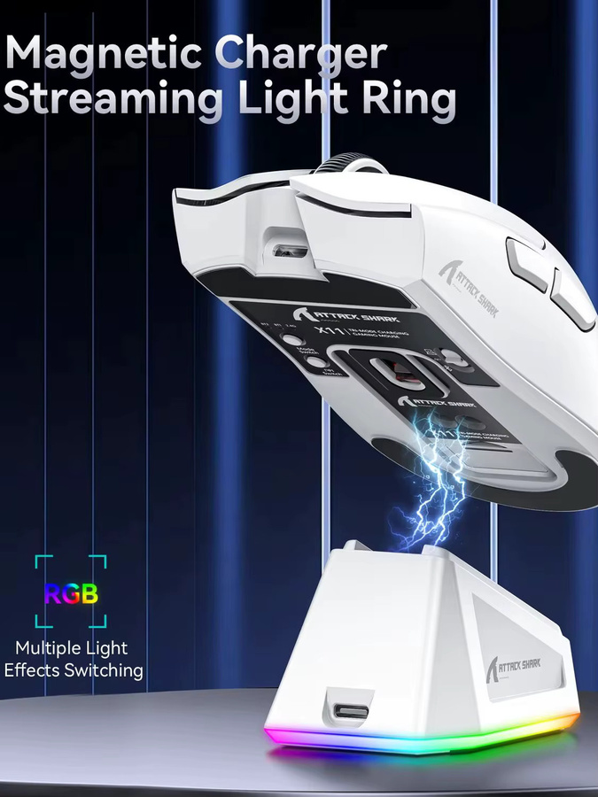 Attack Shark X11 Tri-Mode Gaming-Maus mit magnetischer Ladestation, PixArt PAW3311-Sensor, 22K DPI, Bluetooth, 2,4 GHz und kabelgebunden, für PC und MAC, Weiß/Rot - Bild 5