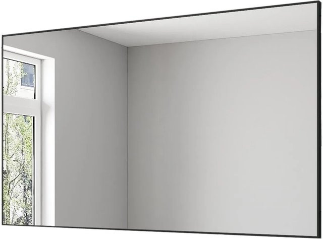 Aquabatos Badezimmerspiegel Rechteckig in Schwarz mit Aluminiumrahmen, Breite: 100 cm, Höhe: 60 cm - Bild 1