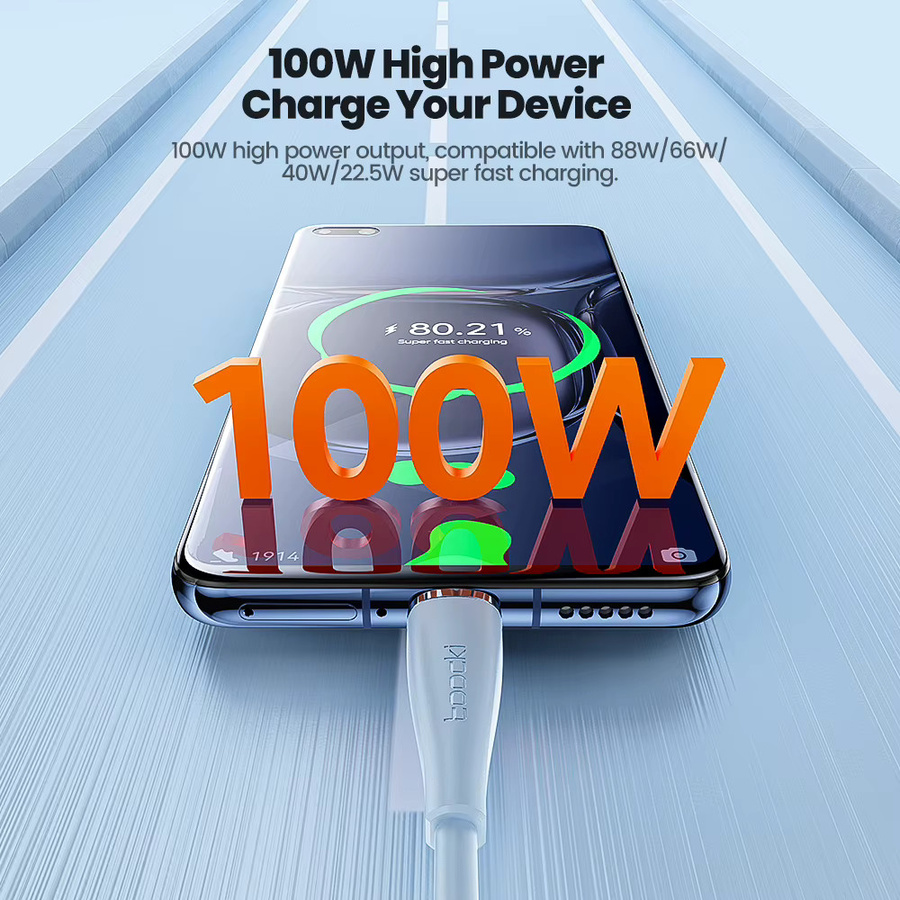 Toocki USB auf USB-C Schnellladekabel 100W 6A Typ-C Datenkabel Weiß - Bild 2