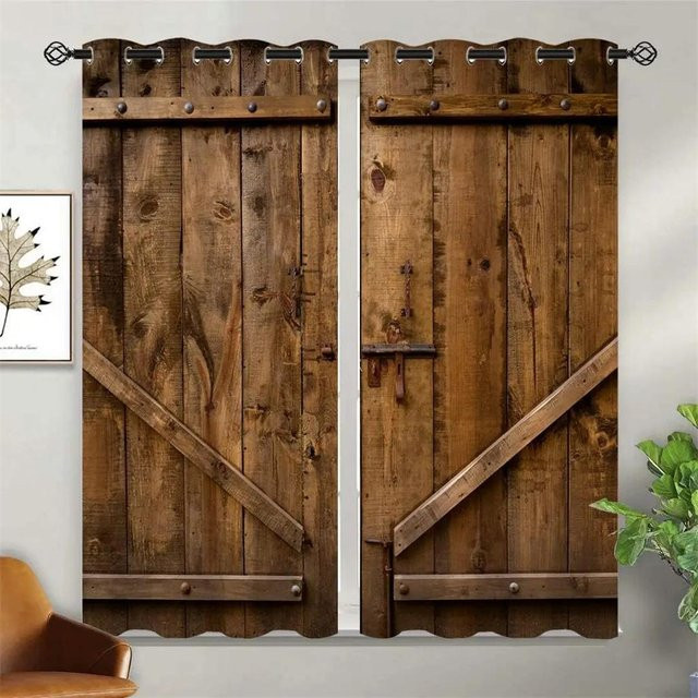 Yiran Furniture Vorhang im Vintage Bauernhaus-Stil aus Polyester, 2er-Set, Braun, Breite: 65 cm, Höhe: 60 cm - Bild 1