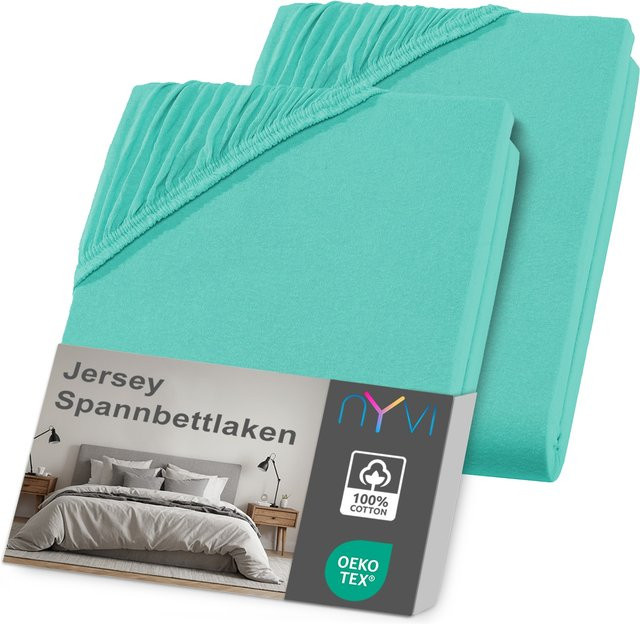 NYVI DreamScience Jersey Spannbettlaken 2er Pack, Farbe: Mint, für Matratzen bis 22 cm Höhe, bügelfrei und weich - Bild 1