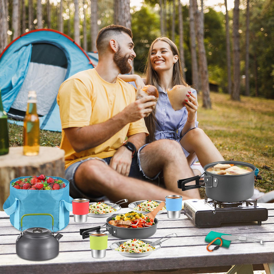 TOMSHOO 22-teiliges Camping-Kochgeschirr Set mit Antihaftbeschichtung aus Aluminium und Edelstahl für Outdoor, Wandern und Camping - Bild 2