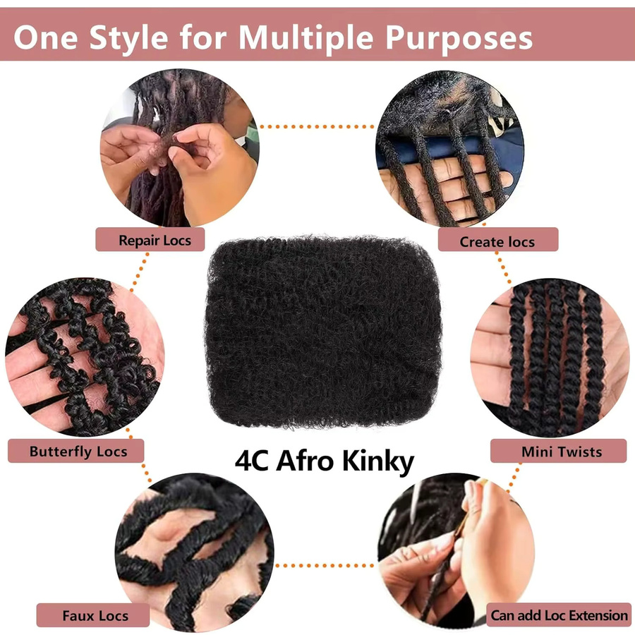 MISHELL Afro Kinky Bulk Echthaar-Extensions, 10-18 Zoll, 30/50g - Bild 4