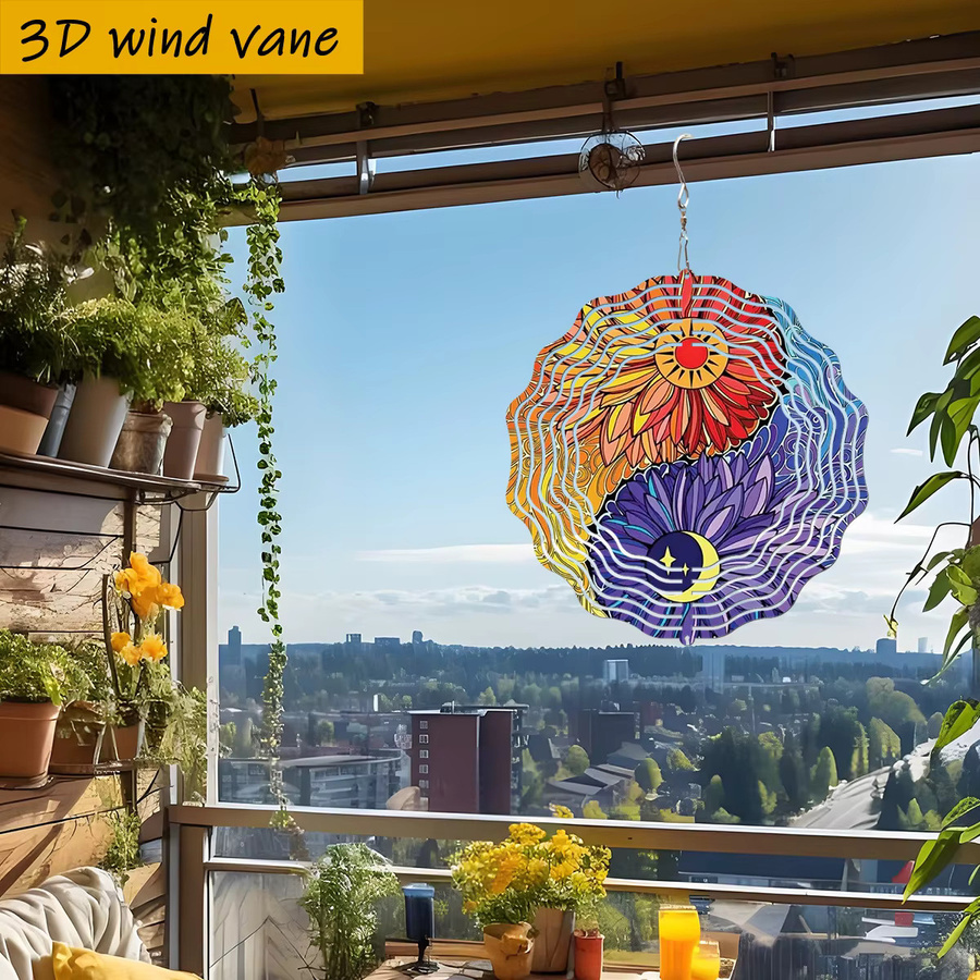 CIFBUY Solar-Windspinner Yin-Yang-Lotus Gartendekoration aus Metall, mehrfarbig, Durchmesser: 25,5 cm - Bild 4