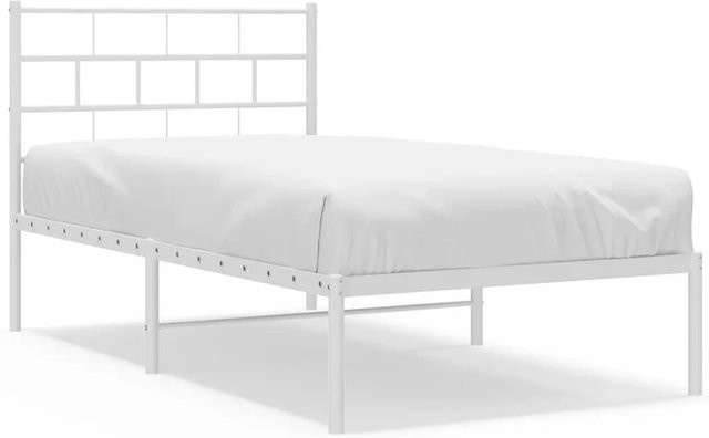 vidaXL Bettgestell aus Metall mit Kopfteil in Weiß, klassisches Design, B/T: 100 x 200 cm - Bild 1