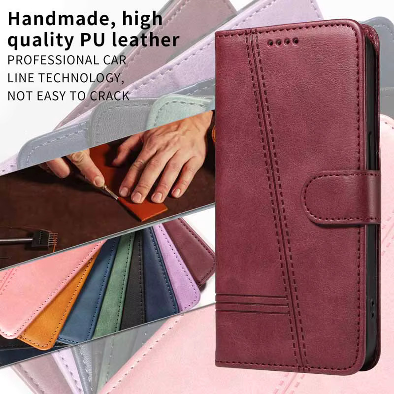 Leder-Flip-Wallet Schutzhülle für Motorola Moto E13 E14 E15 E20 E22 E30 E32 E40 sowie Moto G60 G70 Fusion 50 Pro 40 Neo in Lila - Bild 2