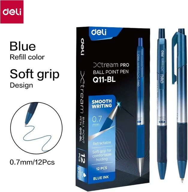 DELI Kugelschreiber Set mit 0,7mm Mine, 12er-Pack in Schwarz und Blau, einziehbare Kugelschreiber für Büro und Schule - Bild 1
