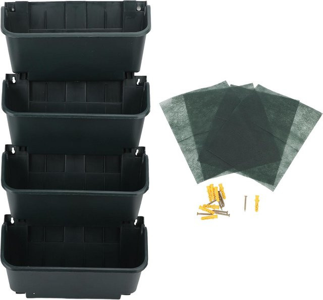 TOMTOP JMS Vertikales Wandpflanzer-Set aus Kunststoff in Schwarz, 4 Töpfe zum Aufhängen für den Zier- und Gemüsegarten - Bild 1