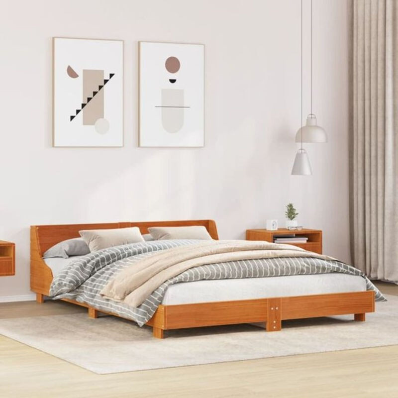 Massivholzbett Vidaxl aus Kiefer in Braun, B/T/H: 140 x 203,5 x 52 cm - Bild 1