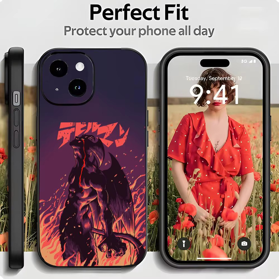 D-Devilman C-Crybaby Handyhülle Schwarz Matt Stoßfest für iPhone 17 16 15 14 Pro Max - Bild 3