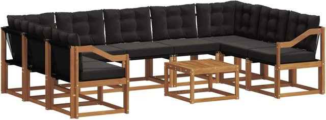 vidaXL Outdoor-Sofagarnitur L-Form aus Akazienholz mit Kissen und Couchtisch, Braun und Schwarz - Bild 1