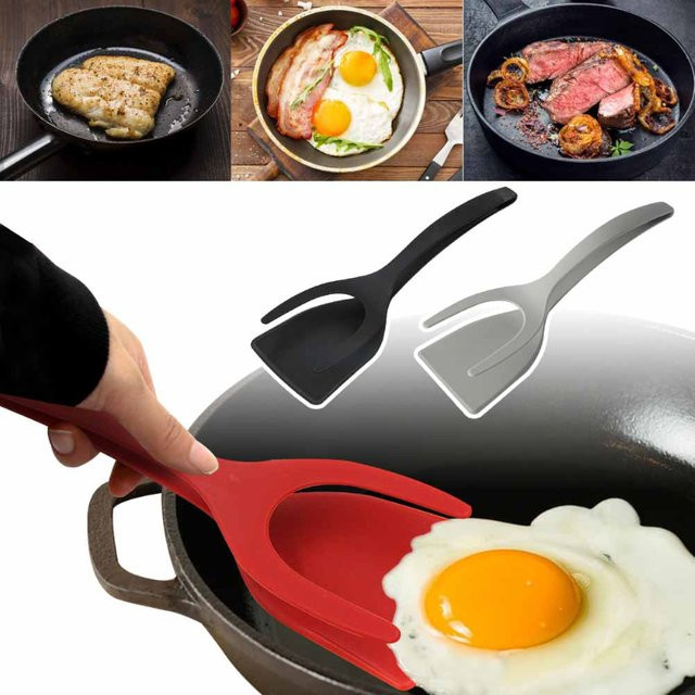 Cocina 2-in-1 Silikon-Spatel und Klappzange in Rot für Omelett, Pfannkuchen und Toast - Bild 1