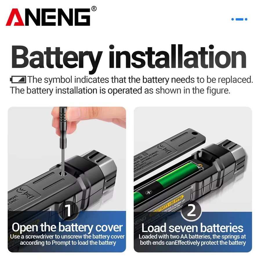ANENG GN805 Tragbarer Gasleck-Detektor in Schwarz mit einstellbarer Empfindlichkeit und Ton- sowie Lichtalarm für Erdgas, LPG und Propangas - Bild 5