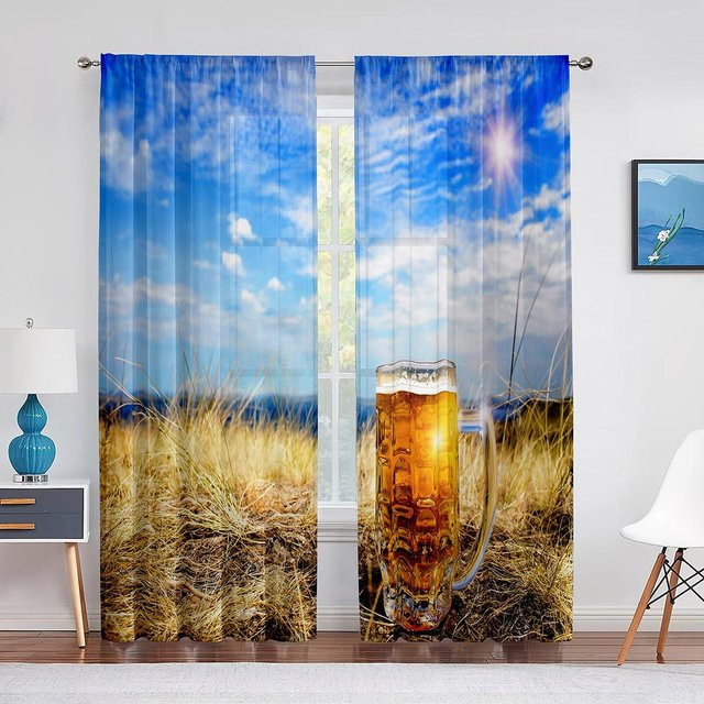 Binchi Outdoor Equipment Transparentes Chiffon-Voile Vorhang mit Grafik-Design, Farbe Blau, Breite: 100 cm, Höhe: 250 cm - Bild 1