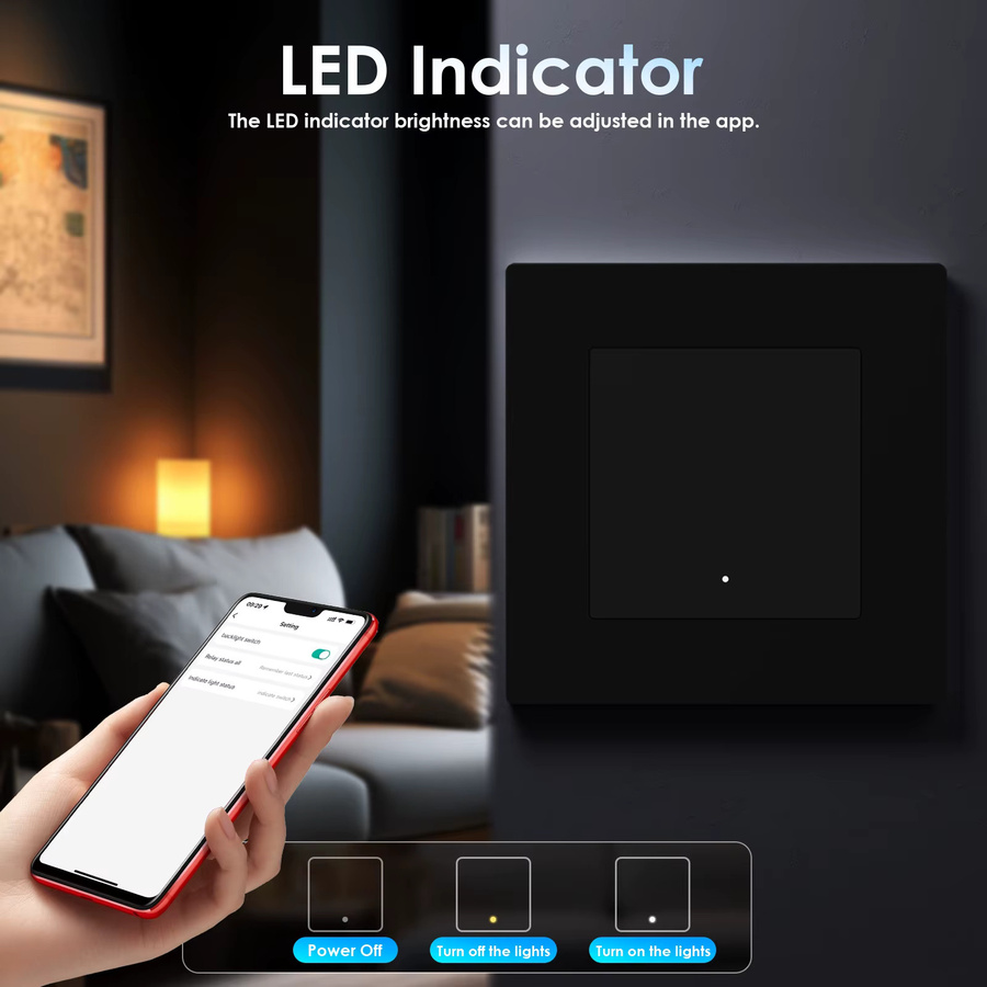 BSEED Zigbee Smart Lichtschalter E-Serie mit Tuya App Steuerung, 1/2/3/4 Gang Wand Schalter in Grau mit gelber Hintergrundbeleuchtung aus Kunststoff - Bild 2
