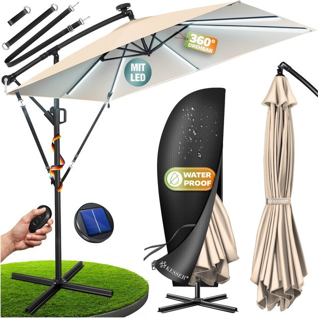 KESSER Ampelschirm Holly Rechteckiger Sonnenschirm aus Aluminium mit LED Solar, Abdeckung und Windsicherung, Durchmesser: 350 cm - Bild 1