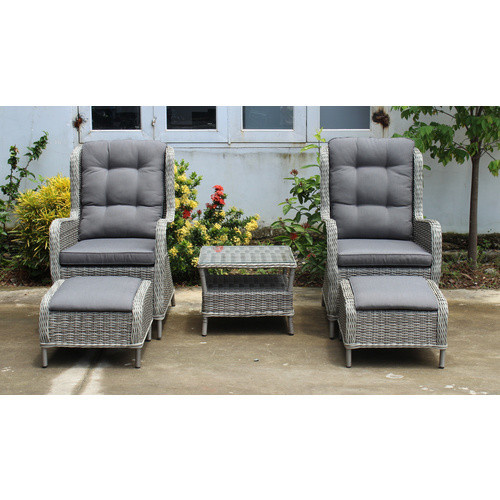 Garden Pleasure Gartenmöbel Valencia Set aus Metall und Kunststoff in Grau mit Armlehnen und Ottoman sowie UV-beständigen Polsterkissen - Bild 2