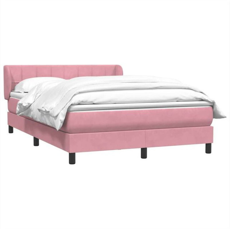 vidaxl Boxspringbett mit Matratze in Rosa und Weiß aus Samt, B/T/H: 140 x 210 cm - Bild 1