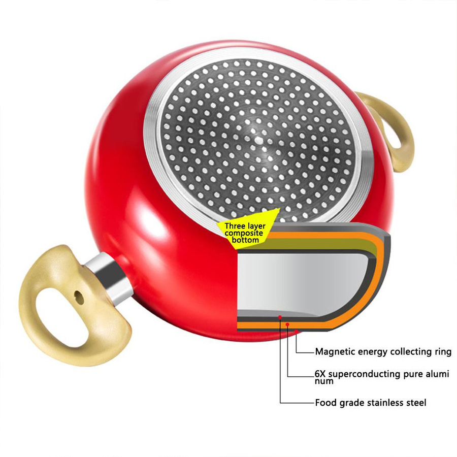 Allthetime Kochgeschirr Set aus Aluminium in Rot mit Antihaftbeschichtung in kreativer Fruchtform bestehend aus Suppentopf und Bratpfanne - Bild 2