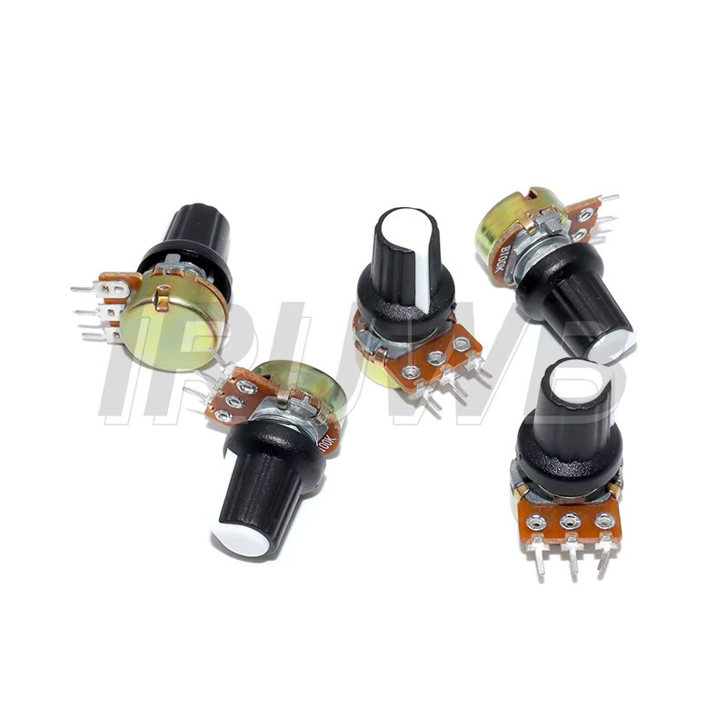 5er Set IRUWB WH148 Lineare Kegel-Drehpotentiometer mit weißer Kappe, 3-polig, 15 mm Achse für Arduino, verschiedene Widerstände (1K, 10K, 20K, 50K, 100K, 500K Ohm), Farbe: Weiß - Bild 2