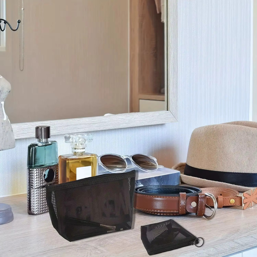 3-teiliges Set Netz-Aufbewahrungstaschen in Schwarz als Kosmetik- und Reise-Organizer mit Reißverschluss - Bild 2