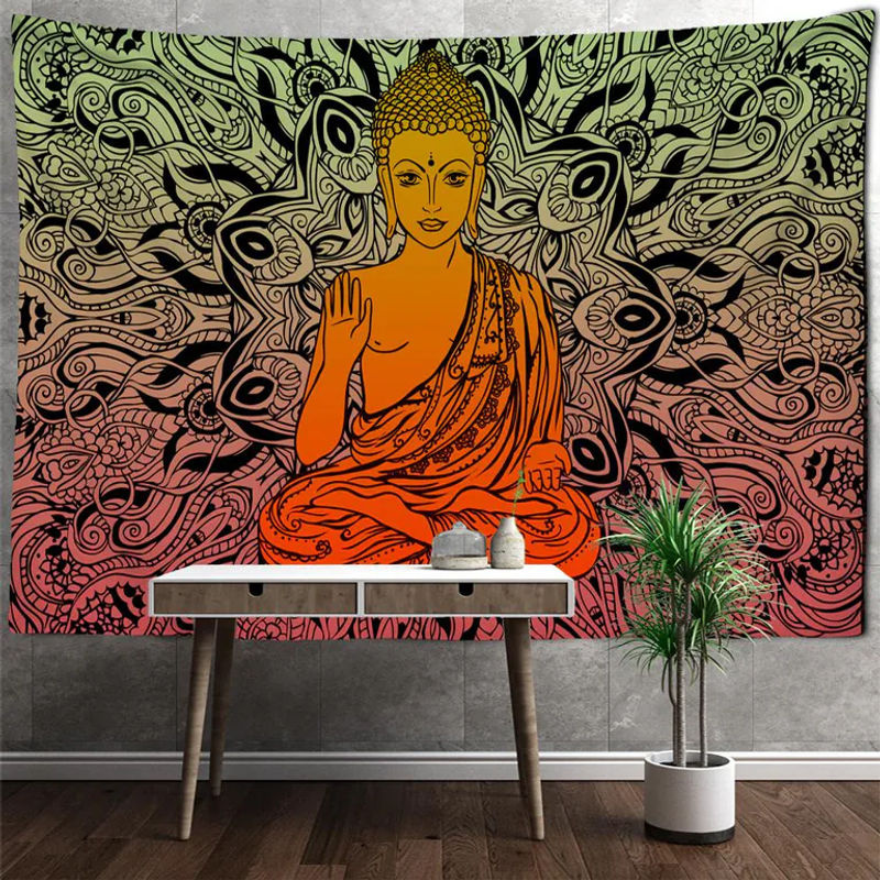 Indischer Buddha Mandala Wandteppich Bohemian Dekoration B: 95 cm, H: 70 cm - Bild 3