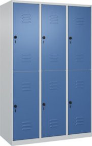 C+P Doppelstock-Spind Classic PLUS mit 3 Abteilen, Stahl, grau/blau, H x B x T: 185 x 120 x 50 cm - Bild 1