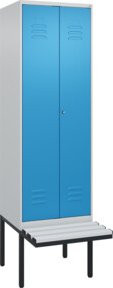 C+P PSA Doppel-Spind Classic PLUS Sitzbank mit 2 Abteilen und Zylinderschloss, B/T/H: 212,0 x 60,0 x 81,5 cm, Farben: Grau und Blau - Bild 1