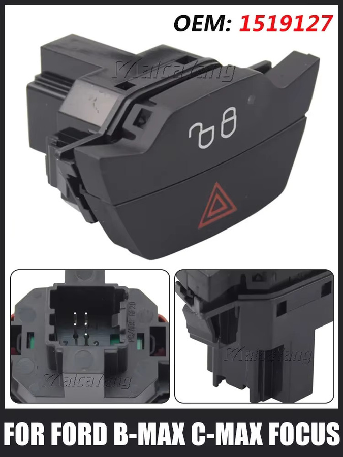 Malcayang Warnblinkschalter mit Tastensperre und Entriegelungsschalter in Schwarz für Ford B-MAX C-MAX Ecosport Fiesta Focus Kuga Transit 2008–2019 - Bild 4