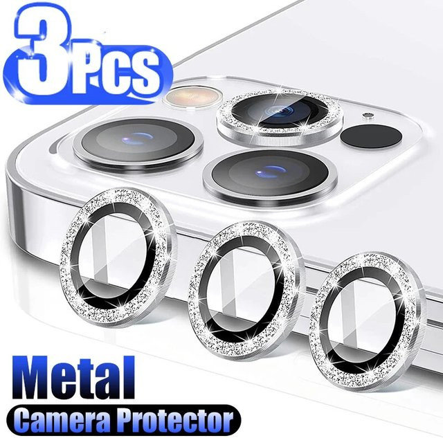 3er Set Kamera Objektiv Schutz Glas für iPhone 11 12 13 14 15 Pro Max Mini in Schwarz und Silber - Bild 1