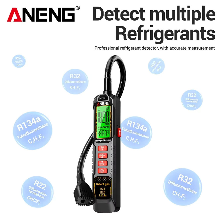 ANENG HD01 Kältemitteldetektor für Halogenlecks, Tragbares Gas-Freon-Messgerät für R22, R32, R134a und Klimaanlagen, Schwarz - Bild 5