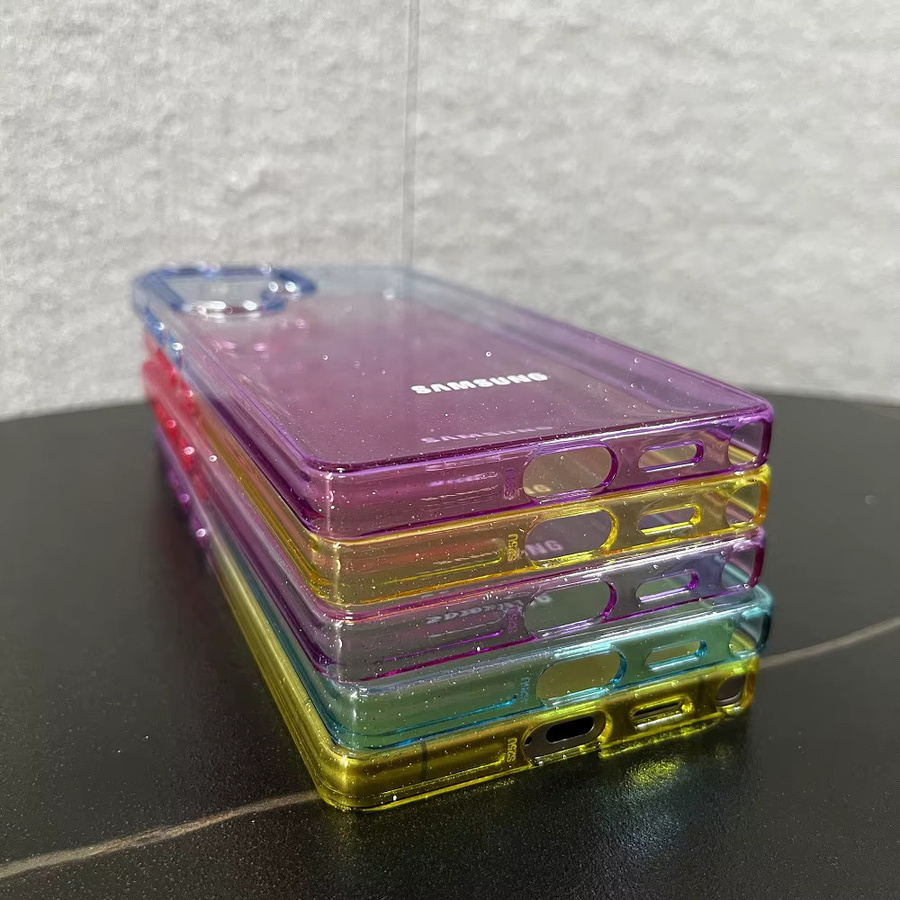 Stoßfeste Schutzhülle für Samsung Galaxy S25Edge, S25 und S24 Ultra Plus mit transparentem pinkem Farbverlauf und Glitzer-Effekt - Bild 3