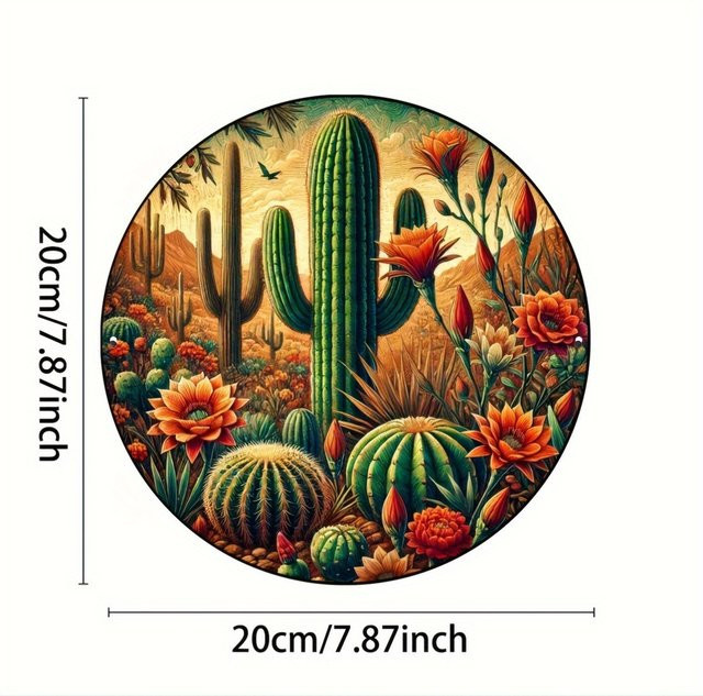 Rundes Aluminiumschild Potdemiel mit Kaktus-Design und Foliengravur, Durchmesser: 20 cm, Mehrfarbig - Bild 1