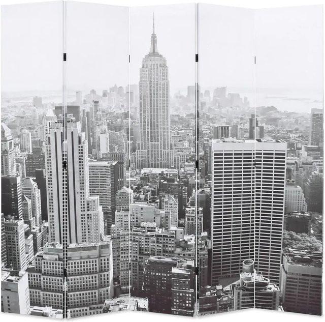 vidaXL Raumteiler klappbar New York bei Tag mit Foto-Print in Schwarz-Weiß, B: 200 cm, H: 170 cm - Bild 1